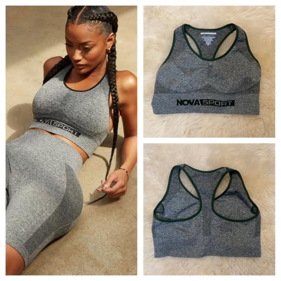 NWOT NOVA SPORT Women M/L No Limits Infinity Seamless Active Sports Bra in Olive - Picture 2 of 5